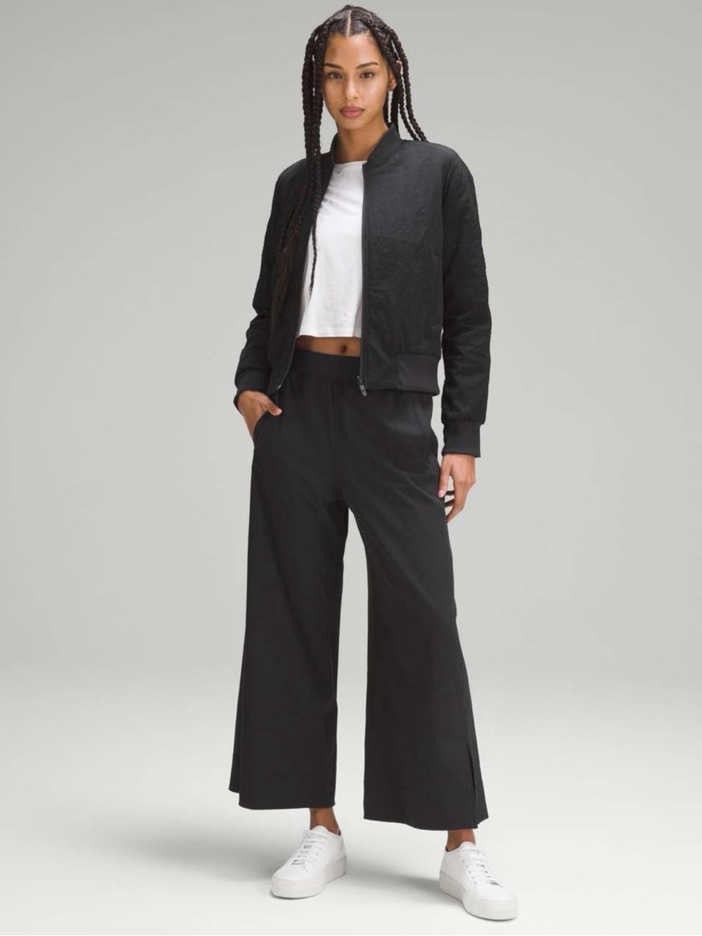 Lululemon Stretch Woven Wide Leg High Rise Cropped Pants W6CNUS Black Medium